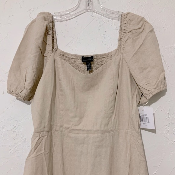 Ellen Tracy Sweetheart Neckline Balloon Sleeve Flounce Linen Midi Dress Sz Large - Picture 4 of 11
